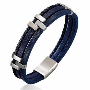 Milano Fusion Blue – Punottu nahkarannekoru ruostumattomasta teräksestä