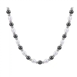 Miesten korusetti helmillä ja ristiriipuksella ruostumattomasta teräksestä – Urban Pearl & Steel Duo