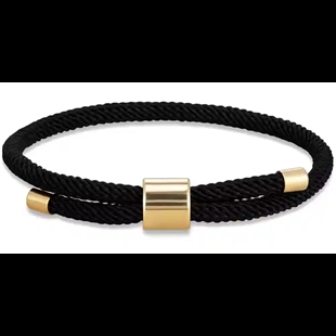 Musta miesten rannekoru puuvillasta kullatulla teräslukolla, 18–20 cm