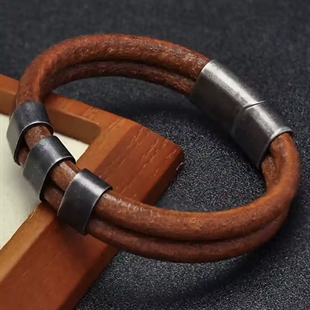 Ruskea miesten rannekoru fiber-nahasta vintage-teräksellä ja magneettilukolla – 6 mm remmit