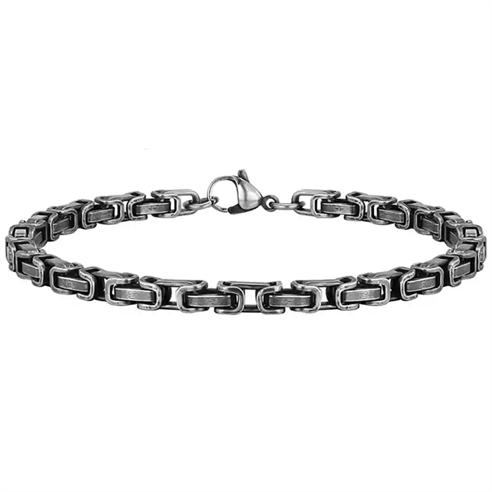 Miesten rannekoru hapetetusta ruostumattomasta teräksestä antiikkihopeaviimeistelyllä Marjoe.fi:stä