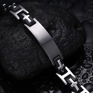 Silicon miesten rannekoru ruostumattomasta teräksestä ja mustasta silikonista – 20,5 cm