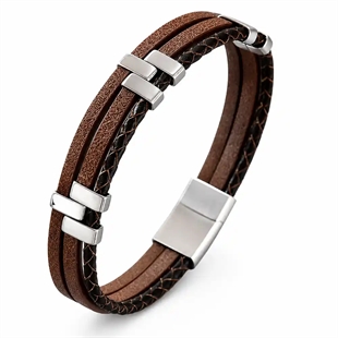 Milano Fusion brown – Nahkarannekoru, jossa Ruostumaton teräs