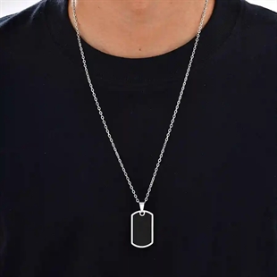 Dog tag -kaulakoru miehille ruostumattomasta teräksestä mustalla laatalla – 60 cm