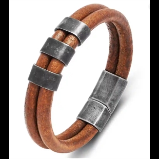 Ruskea miesten rannekoru fiber-nahasta vintage-teräksellä ja magneettilukolla – 6 mm remmit