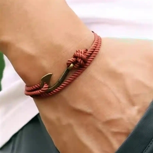 Ruosteenruskea miesten rannekoru antiikkikultaisella ankkurilukolla, säädettävä 17–23 cm