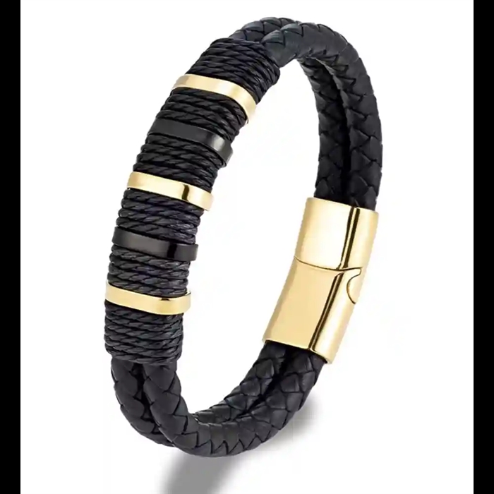 Miesten rannekoru mustasta bolonahasta kullatulla teräksellä ja magneettilukolla