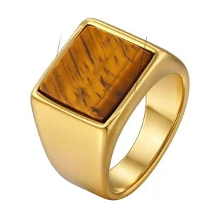 Tiikerinsilmä miesten sormus kullattua ruostumatonta terästä – neliömäinen sinettisormus