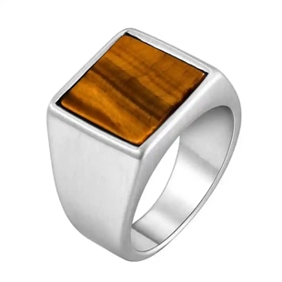 Tiikerinsilmä miesten sormus mattapintaisesta ruostumattomasta teräksestä – neliömäinen sinettisormus