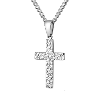 Miesten kaulakoru ruostumattomasta teräksestä, jossa hammered ristiriipus – Hammered Steel Cross.