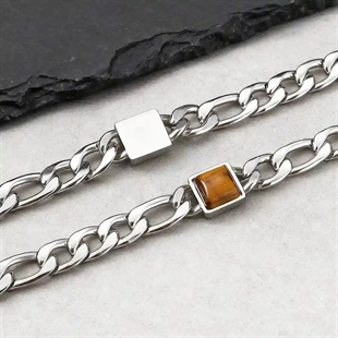 Miesten rannekoru ruostumattomasta teräksestä neliönmuotoisella Tiger Eye -kivellä ja säädettävä