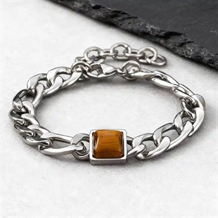 Miesten rannekoru ruostumattomasta teräksestä neliönmuotoisella Tiger Eye -kivellä ja säädettävä