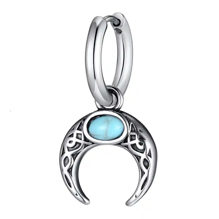 Miesten korvakoru ruostumattomasta teräksestä crescent-kuulla ja turkoosilla kivellä