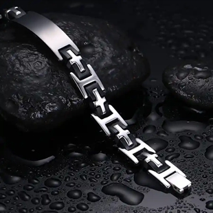 Silicon miesten rannekoru ruostumattomasta teräksestä ja mustasta silikonista – 20,5 cm