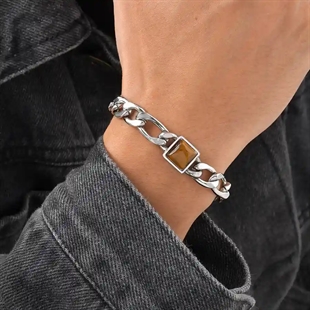 Miesten rannekoru ruostumattomasta teräksestä neliönmuotoisella Tiger Eye -kivellä ja säädettävä