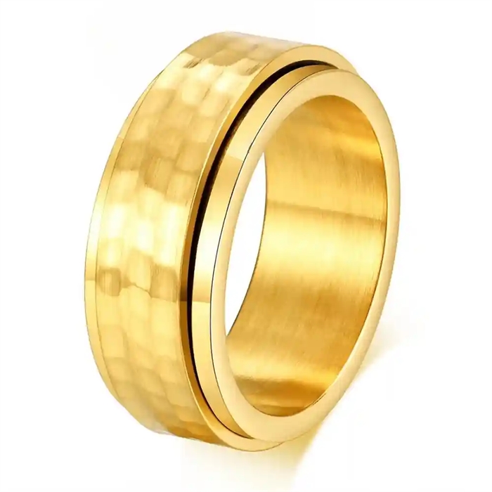 Kullattu spinning ring miehille ruostumattomasta teräksestä vasarapintaisella pinnalla – 8 mm